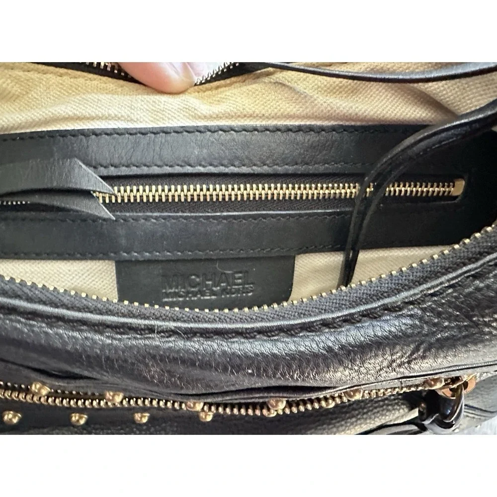 Black Michael Kors Ashbury Pebbled‎ Leather Shoulder Bag Hobo Purse Gold